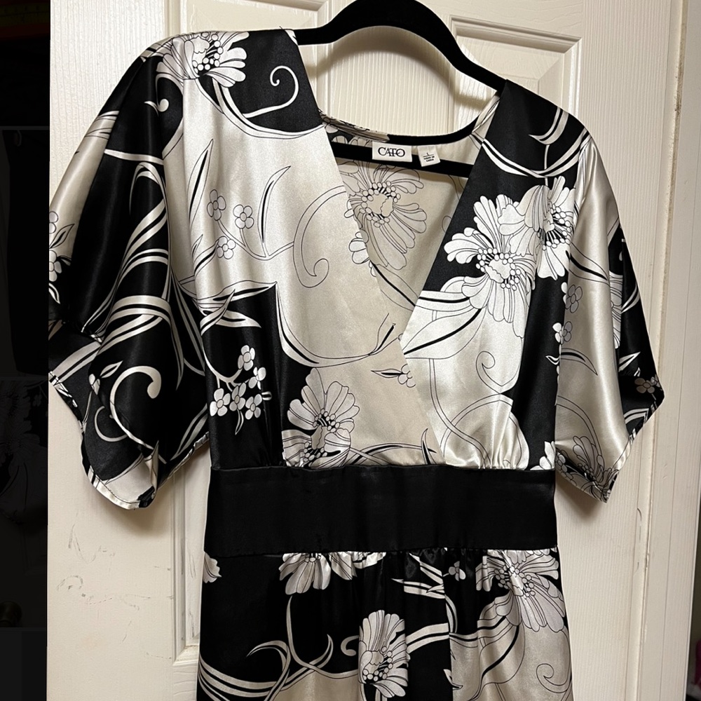 CATO Women’s Blouse Top Black & White Floral Size L